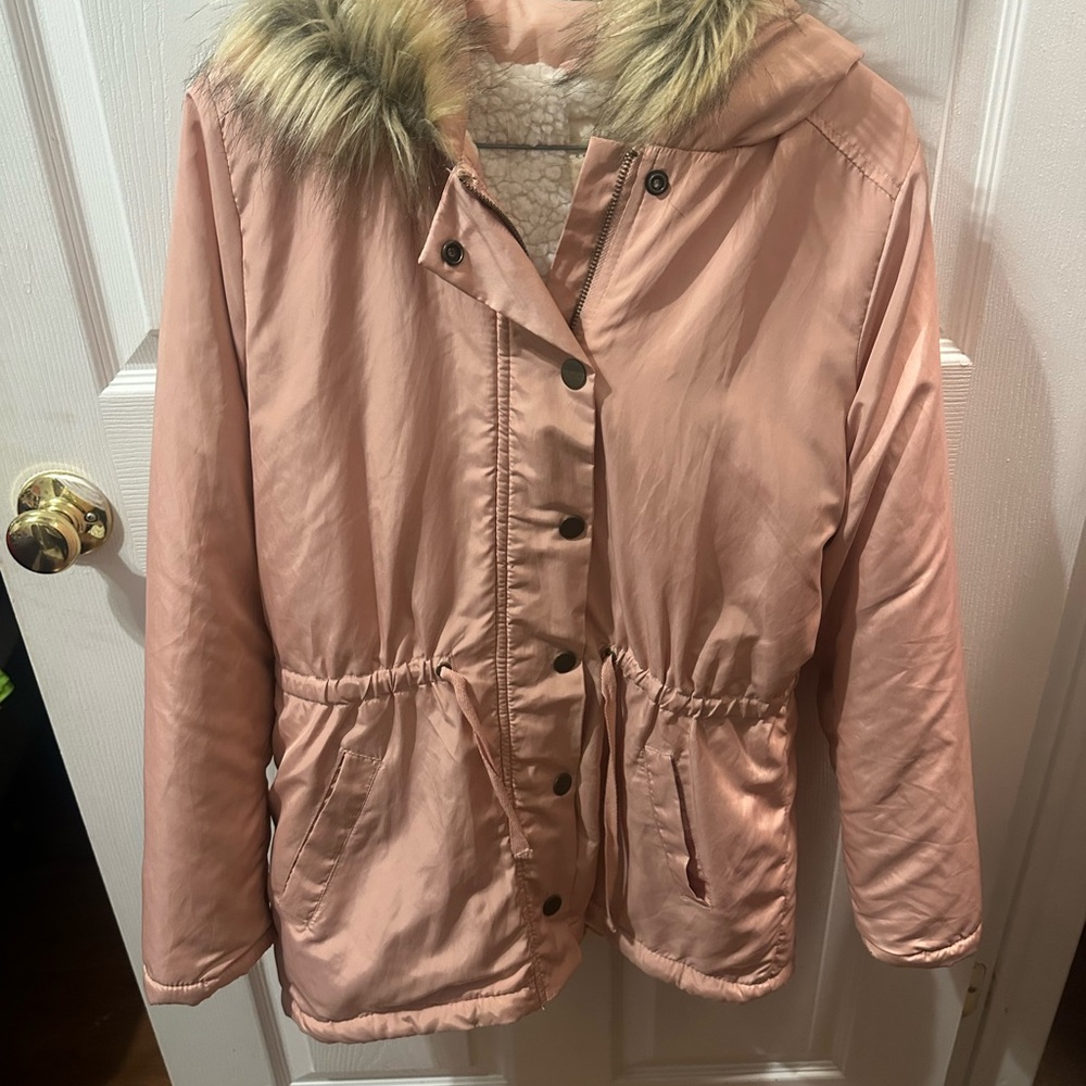 Pink Fur-Trimmed Women's Jacket Smal